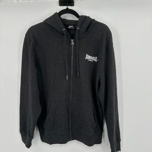Lonsdale London Charcoal Grey Zip Up Hoodie Sweatshirt Size Medium